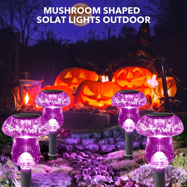 Alt view image 4 of 6 - Solar Lights Outdoor, 16 Pack Mushroom Lights Outside Waterproof, Solar Powered LED Lighting for Garden, Yard, Landscape, Path, Pathway, Lawn, Walkway, Driveway, Backyard Halloween Decor (Purple)