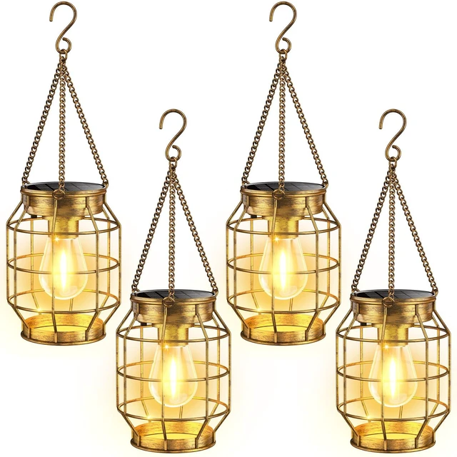 Main image of Solar Lanterns Outdoor Waterproof, Metal Hanging Solar Lights 4 Pack Upgraded Solar Lights Outdoor Decorative, Bright Solar Hanging Lanterns for Yard Porch Garden Decor, Gifts for Women (Bronze)