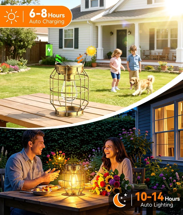 Alt view image 2 of 7 - Solar Lanterns Outdoor Waterproof, Metal Hanging Solar Lights 4 Pack Upgraded Solar Lights Outdoor Decorative, Bright Solar Hanging Lanterns for Yard Porch Garden Decor, Gifts for Women (Bronze)