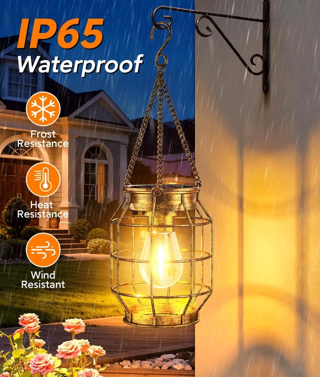 Alt view image 4 of 7 - Solar Lanterns Outdoor Waterproof, Metal Hanging Solar Lights 4 Pack Upgraded Solar Lights Outdoor Decorative, Bright Solar Hanging Lanterns for Yard Porch Garden Decor, Gifts for Women (Bronze)