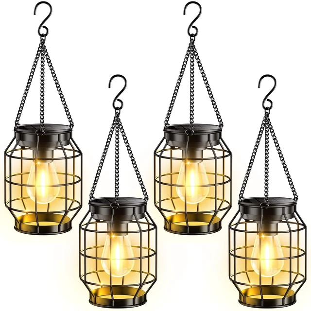 Main image of Solar Lanterns Outdoor Waterproof, 4 Pack Upgraded Metal Hanging Solar Lights Outdoor Decorative, Brighter Outdoor Hanging Lantern for Yard Patio Pathway Porch Garden Decor, Gift for Women Mom