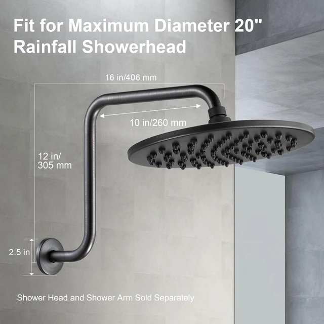 Alt view image 2 of 7 - Shower Head Extension Arm 16 in, Oil Rubbed Bronze Height 12 in S Shaped High Rise Extender with Flange Shower Head Pipe Arm