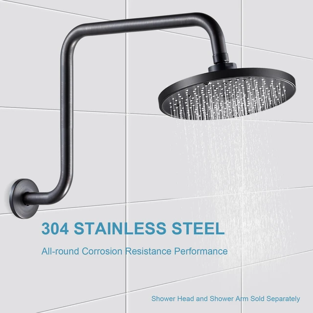 Alt view image 4 of 7 - Shower Head Extension Arm 16 in, Oil Rubbed Bronze Height 12 in S Shaped High Rise Extender with Flange Shower Head Pipe Arm