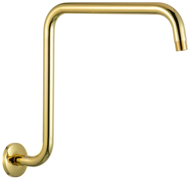 Main image of Shower Head Extension Arm 16 in, Height 12 in S Shaped High Rise Extender with Flange Shower Head Pipe Arm, Bright Gold