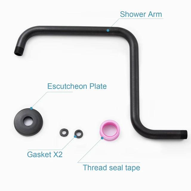 Alt view image 6 of 7 - Shower Head Extension Arm 16 in, Oil Rubbed Bronze Height 12 in S Shaped High Rise Extender with Flange Shower Head Pipe Arm