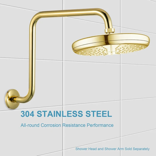 Alt view image 4 of 7 - Shower Head Extension Arm 16 in, Height 12 in S Shaped High Rise Extender with Flange Shower Head Pipe Arm, Bright Gold