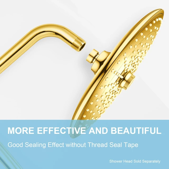 Alt view image 3 of 7 - Shower Head Extension Arm 16 in, Height 12 in S Shaped High Rise Extender with Flange Shower Head Pipe Arm, Bright Gold