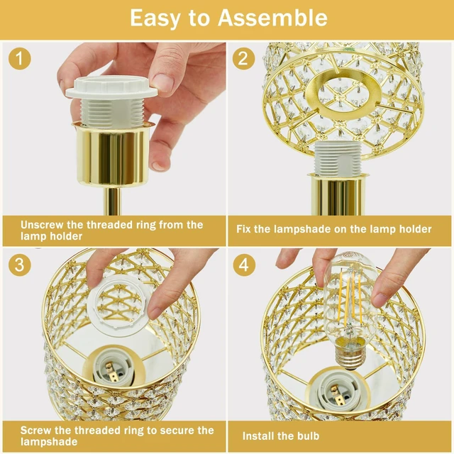 Alt view image 7 of 7 - Gold Crystal Bedside Table Lamps Set of 2 with USB C+A Ports 3-Way Dimmable & Touch Control Small Lamps for Bedroom, Living Room, Girls Room, Night Stands, Home Office, Bulbs Included