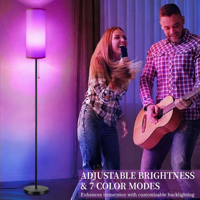 Alt view image 6 of 7 - Floor Lamps for Living Room RGB Color Changing Bulbs Dimmable Color Brightness Modern Standing Lamp Remote Control Tall Lamp Chain Switch for Bedroom Office 9W LED Bulb Included, White Shade RGB Bulb