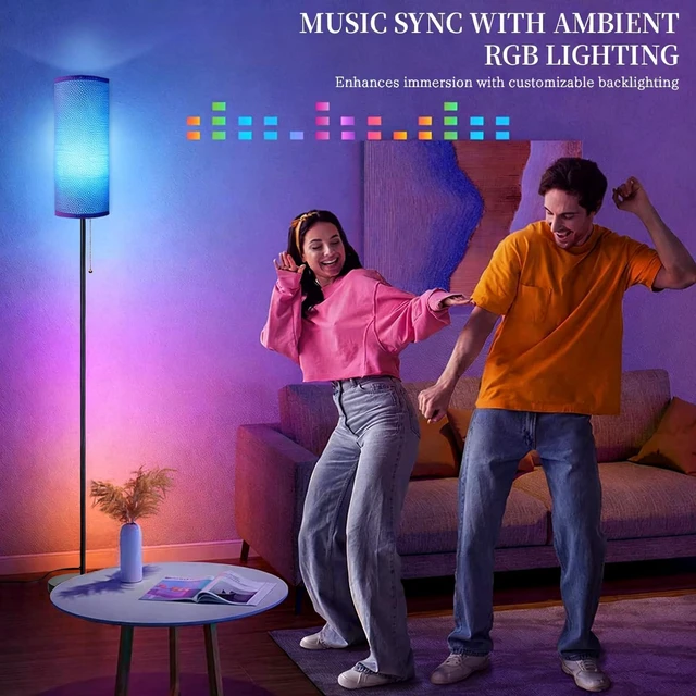 Alt view image 7 of 7 - Floor Lamps for Living Room RGB Color Changing Bulbs Dimmable Color Brightness Modern Standing Lamp Remote Control Tall Lamp Chain Switch for Bedroom Office 9W LED Bulb Included, White Shade RGB Bulb