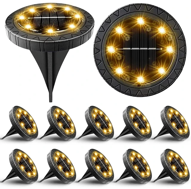 Main image of Solar Powered Ground lights 12 Pack,Waterproof LED Solar Lights Outdoor Solar Disk Lights Decorative,Solar Garden Lights for Landscape Pathway Patio Yard Walkway Path Lawn Driveway Lighting Warm White