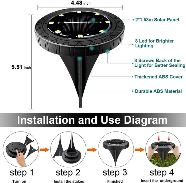 Alt view image 4 of 7 - Solar Powered Ground lights 12 Pack,Waterproof LED Solar Lights Outdoor Solar Disk Lights Decorative,Solar Garden Lights for Landscape Pathway Patio Yard Walkway Path Lawn Driveway Lighting Warm White