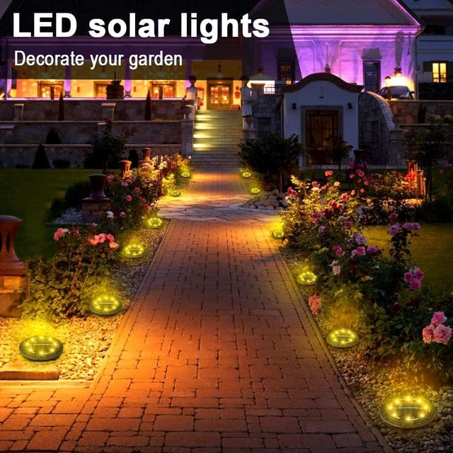 Alt view image 6 of 7 - Solar Powered Ground lights 12 Pack,Waterproof LED Solar Lights Outdoor Solar Disk Lights Decorative,Solar Garden Lights for Landscape Pathway Patio Yard Walkway Path Lawn Driveway Lighting Warm White