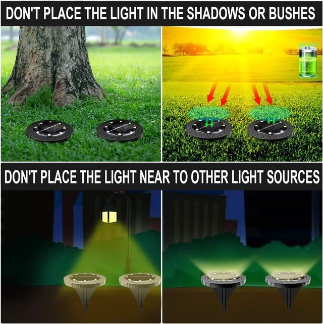 Alt view image 7 of 7 - Solar Powered Ground lights 12 Pack,Waterproof LED Solar Lights Outdoor Solar Disk Lights Decorative,Solar Garden Lights for Landscape Pathway Patio Yard Walkway Path Lawn Driveway Lighting Warm White