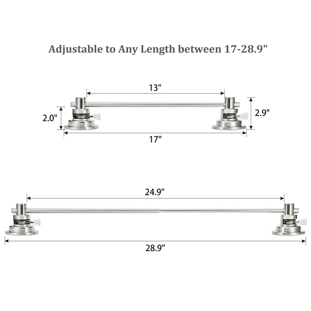 Alt view image 4 of 6 - Suction Cup Extendable 17-29" Stainless Steel Towel Bar (Brushed Nickel)
