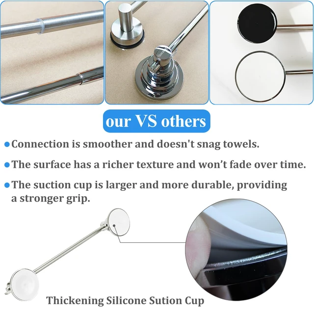 Alt view image 5 of 6 - Suction Cup Extendable 17-29" Stainless Steel Towel Bar (Brushed Nickel)
