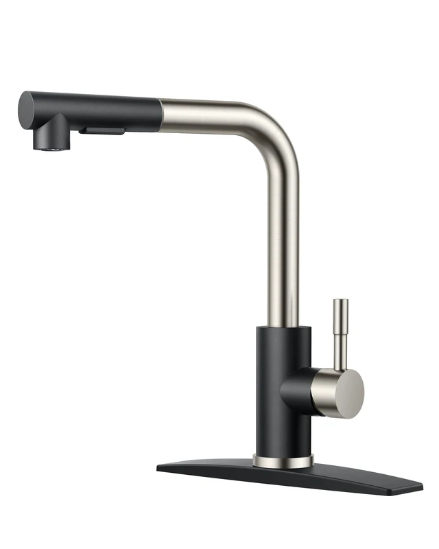 Main image of Kitchen Faucets with Pull Out Sprayer, Single Handle, Black Brushed Single Handle Pull Out Bar Sink Faucet with Deck Plate for 1 or 3 Holes