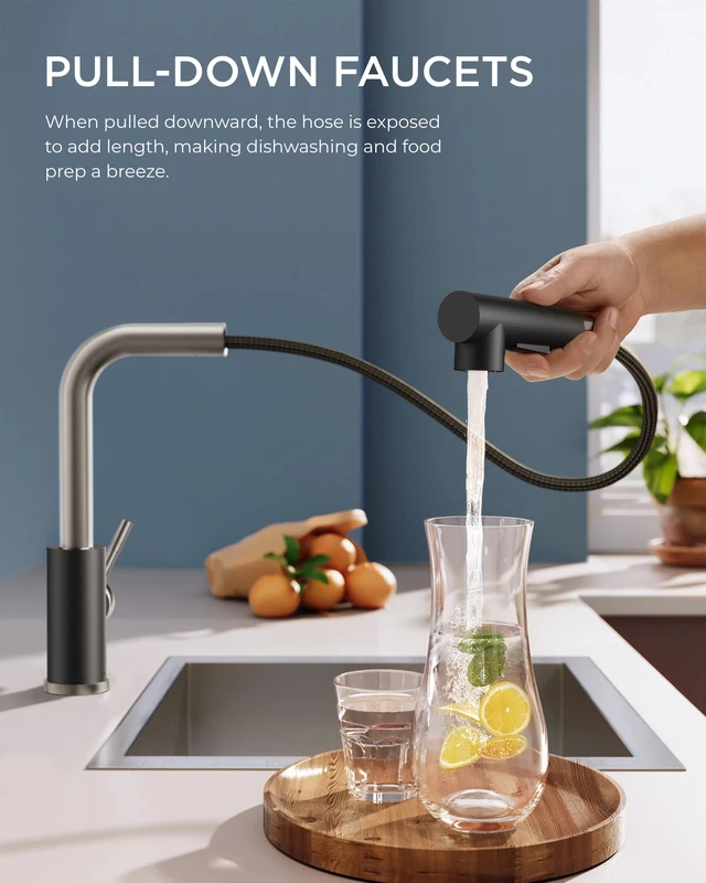 Alt view image 2 of 7 - Kitchen Faucets with Pull Out Sprayer, Single Handle, Black Brushed Single Handle Pull Out Bar Sink Faucet with Deck Plate for 1 or 3 Holes