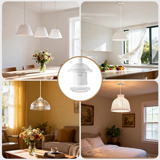 Alt view image 2 of 5 - White Pendant Light Kit, Vintage Hanging Light Kit, Hardwired Lamp Kit E26 E27 Ceiling Pendant Light Fixture, Adjustable Lamp Socket Pendant Light Wiring Kit Ceiling Light Kit, No Bulb