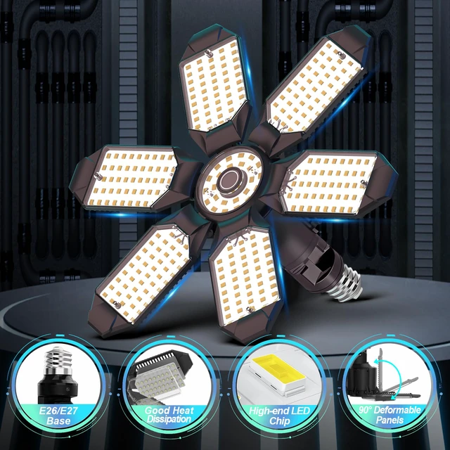 Alt view image 3 of 7 - Led Garage Lights Bulb 1 Pack 200W Bright Rotatable Ceiling Led Shop Lights, E26/E27 Base, 6500K, 22000LM Deformable Led Garage Light for Basement, Attic and Workshop Commercial Bay Lighting