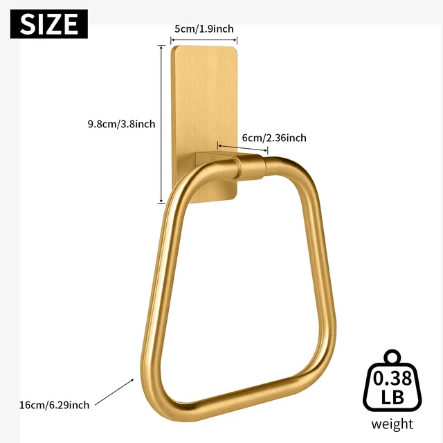 Alt view image 5 of 7 - Adhesive Hand Towel Holder for Bathroom, No Drill Towel Ring Wall Mounted, Space-Saving, Easy Install for Bathroom & Kitchen (Gold)