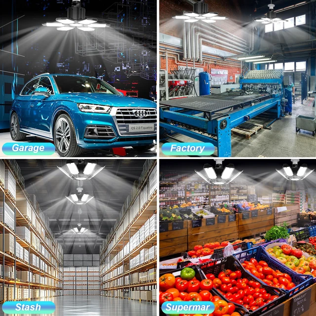 Alt view image 7 of 7 - Led Garage Lights Bulb 1 Pack 200W Bright Rotatable Ceiling Led Shop Lights, E26/E27 Base, 6500K, 22000LM Deformable Led Garage Light for Basement, Attic and Workshop Commercial Bay Lighting