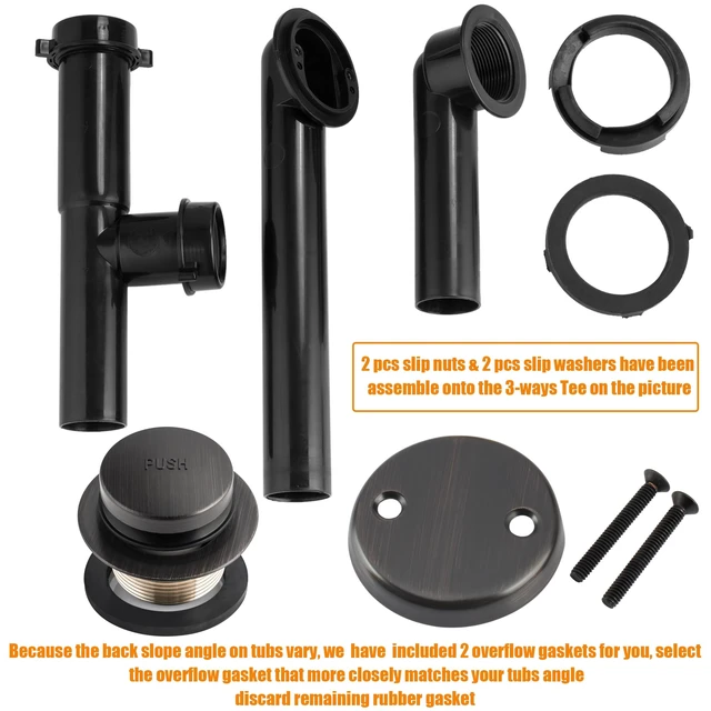 Alt view image 3 of 7 - 1-1/2" Black Tubular Bath Drain Kit with Tip-Toe Bath Drain Stopper, Touch-Toe Tub Drain, Tip Toe Bathtub Drain Waste and Overflow With Plug and Bathtub Overflow Drain Cover,Oil Rubbed Bronze