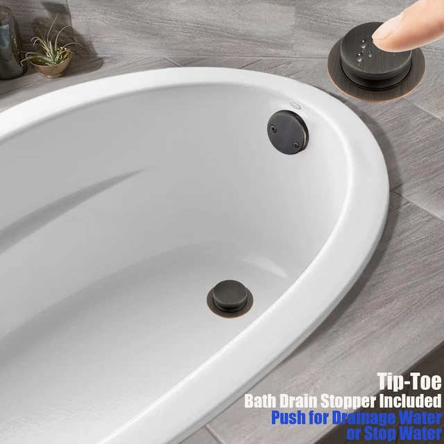 Alt view image 4 of 7 - 1-1/2" Black Tubular Bath Drain Kit with Tip-Toe Bath Drain Stopper, Touch-Toe Tub Drain, Tip Toe Bathtub Drain Waste and Overflow With Plug and Bathtub Overflow Drain Cover,Oil Rubbed Bronze