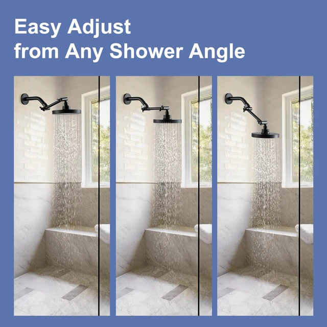 Alt view image 4 of 7 - Shower Head Extension Arm, 6 in Shower Extension Arm with Locking Nut, Adjustable Height and Angle, Universal G1/2 Connector for Fixed and Handheld ShowerHead, Matte Black