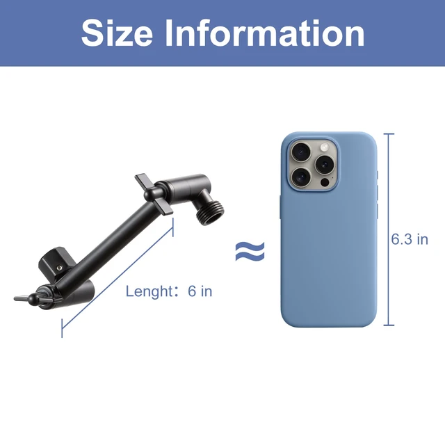 Alt view image 6 of 7 - Shower Head Extension Arm, 6 in Shower Extension Arm with Locking Nut, Adjustable Height and Angle, Universal G1/2 Connector for Fixed and Handheld ShowerHead, Matte Black