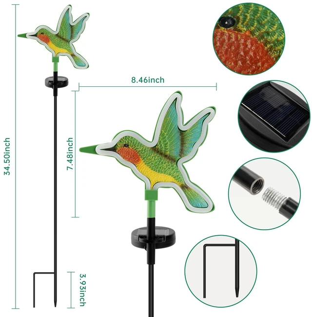 Alt view image 2 of 7 - Solar Hummingbird Garden Lights 2 Pack, Colorful Neon Glow LED Solar Stake Lights, Waterproof Outdoor Decorative Landscape Lighting for Yard, Patio, Gifts for Mom