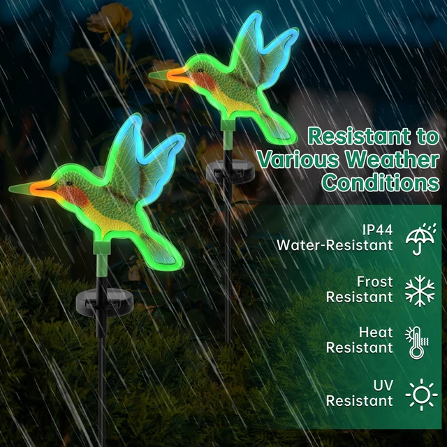 Alt view image 4 of 7 - Solar Hummingbird Garden Lights 2 Pack, Colorful Neon Glow LED Solar Stake Lights, Waterproof Outdoor Decorative Landscape Lighting for Yard, Patio, Gifts for Mom