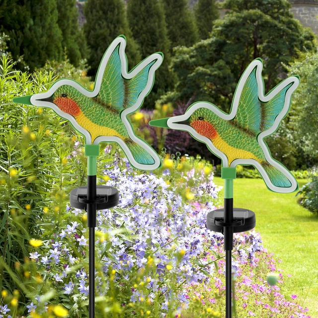 Alt view image 5 of 7 - Solar Hummingbird Garden Lights 2 Pack, Colorful Neon Glow LED Solar Stake Lights, Waterproof Outdoor Decorative Landscape Lighting for Yard, Patio, Gifts for Mom