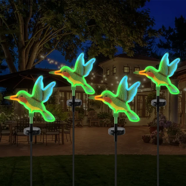 Alt view image 7 of 7 - Solar Hummingbird Garden Lights 2 Pack, Colorful Neon Glow LED Solar Stake Lights, Waterproof Outdoor Decorative Landscape Lighting for Yard, Patio, Gifts for Mom