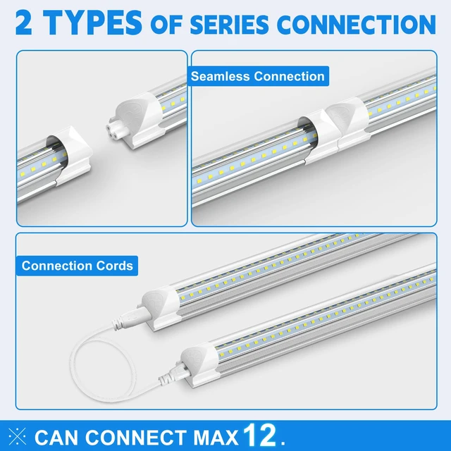 Alt view image 3 of 7 - LED Shop Lights 2FT, 22W 3300LM 6000K Cool White, V-Shape Linkable T8 Tube Light Fixtures, Utility Shop Lights, 2 Foot Cabinet Lighting for Workbench, Basement, Cabinet, ETL Listed, 4-Pack