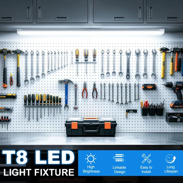 Alt view image 5 of 7 - LED Shop Lights 2FT, 22W 3300LM 6000K Cool White, V-Shape Linkable T8 Tube Light Fixtures, Utility Shop Lights, 2 Foot Cabinet Lighting for Workbench, Basement, Cabinet, ETL Listed, 4-Pack