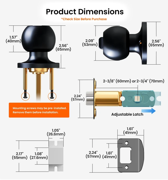 Alt view image 7 of 7 - 3 Pack Keyed Alike Entry Door Knobs with Lock & Keys, Matte Black Heavy-Duty, Rustproof, Interior & Exterior, Scratch-Resistant, ANSI Grade 3, 250K Cycles Test, Left/Right Reversible, Classic