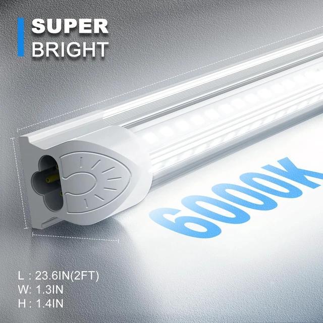 Alt view image 6 of 7 - LED Shop Lights 2FT, 22W 3300LM 6000K Cool White, V-Shape Linkable T8 Tube Light Fixtures, Utility Shop Lights, 2 Foot Cabinet Lighting for Workbench, Basement, Cabinet, ETL Listed, 4-Pack