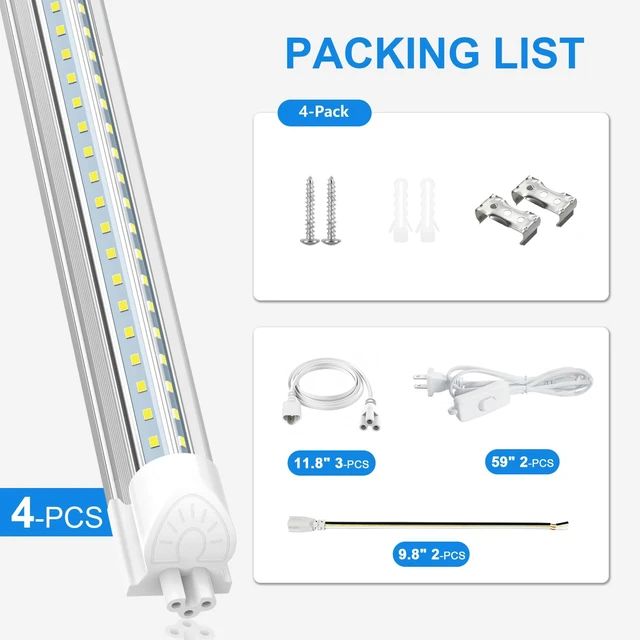 Alt view image 7 of 7 - LED Shop Lights 2FT, 22W 3300LM 6000K Cool White, V-Shape Linkable T8 Tube Light Fixtures, Utility Shop Lights, 2 Foot Cabinet Lighting for Workbench, Basement, Cabinet, ETL Listed, 4-Pack