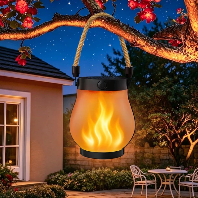 Main image of 1 Pack Solar Lanterns Outdoor Waterproof, Solar Flame Lanterns with 2 Modes Ultra-Real Flame, USB/Solar Charging, IP65 Waterproof, Hanging/Table Solar Lights Outdoor for Tree Garden Porch Yard Patio