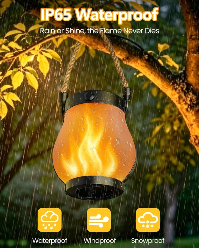 Alt view image 2 of 7 - 1 Pack Solar Lanterns Outdoor Waterproof, Solar Flame Lanterns with 2 Modes Ultra-Real Flame, USB/Solar Charging, IP65 Waterproof, Hanging/Table Solar Lights Outdoor for Tree Garden Porch Yard Patio