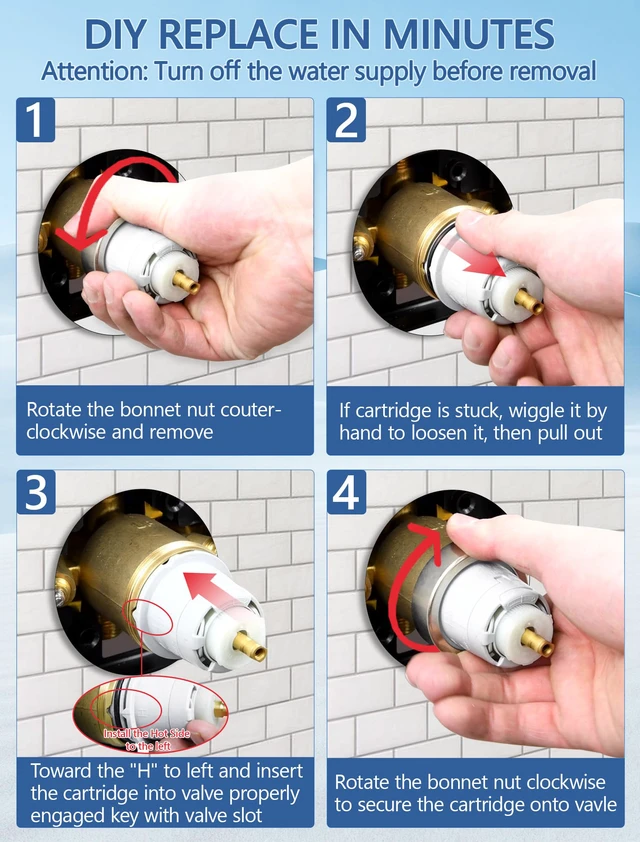 Alt view image 6 of 7 - Shower Cartridge Replacement for Delta RP19804 (04/2006 Earlier) 1-Pack, Fits Delta Monitor 1300 1400 Series Single Handle, Fix Leak or Drip, Temperature or Pressure Issues, Scald Guard