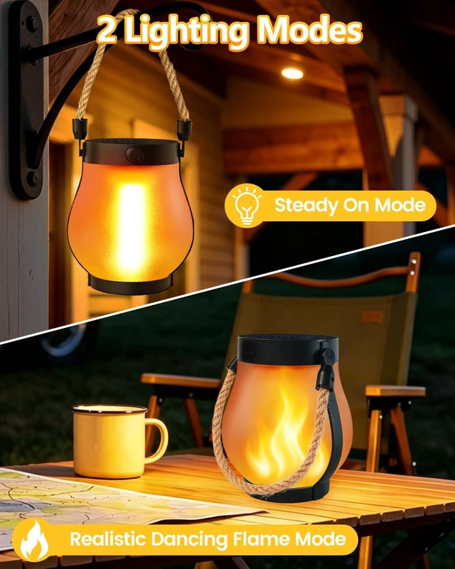 Alt view image 3 of 7 - 1 Pack Solar Lanterns Outdoor Waterproof, Solar Flame Lanterns with 2 Modes Ultra-Real Flame, USB/Solar Charging, IP65 Waterproof, Hanging/Table Solar Lights Outdoor for Tree Garden Porch Yard Patio
