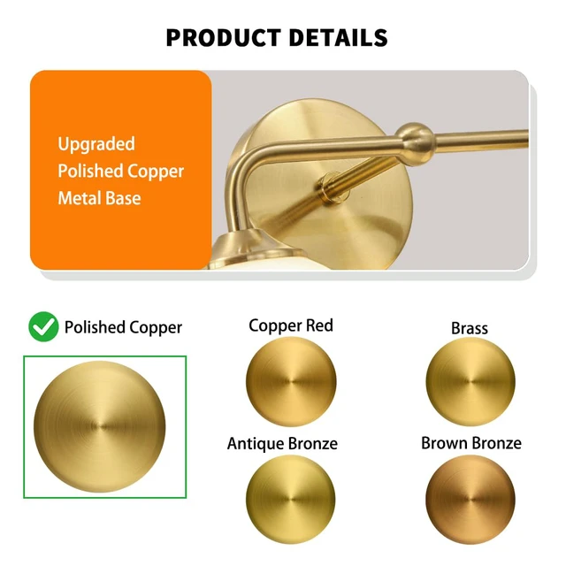 Alt view image 6 of 7 - Modern Gold 2-Lights Bathroom Light Fixtures, Brass Vanity Light with Milky White Globe Glass Shade, Elegant Vanity Light Fixtures over Mirror, Wall Sconce Light for Bathroom, Mirror, Dressing Table