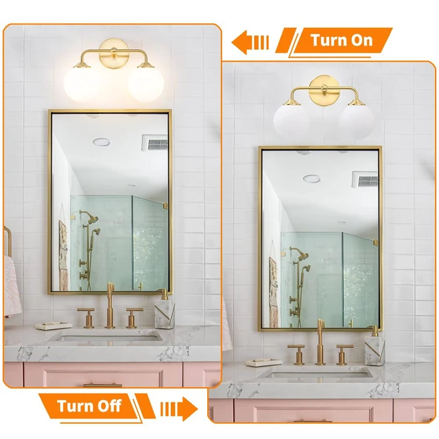 Alt view image 5 of 7 - Modern Gold 2-Lights Bathroom Light Fixtures, Brass Vanity Light with Milky White Globe Glass Shade, Elegant Vanity Light Fixtures over Mirror, Wall Sconce Light for Bathroom, Mirror, Dressing Table