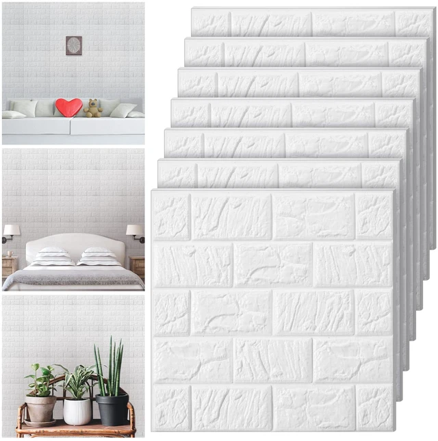 Main image of 30 Pcs 3D Wall Panels Peel and Stick Wallpaper Foam, White Faux Brick Stone Tiles, Covering 28.8-48.4 Sq ft, Self Adhesive Waterproof Panels for Bedroom Living Room Kitchen Walls