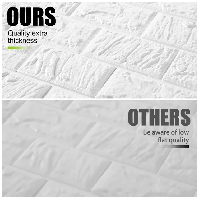 Alt view image 4 of 6 - 30 Pcs 3D Wall Panels Peel and Stick Wallpaper Foam, White Faux Brick Stone Tiles, Covering 28.8-48.4 Sq ft, Self Adhesive Waterproof Panels for Bedroom Living Room Kitchen Walls