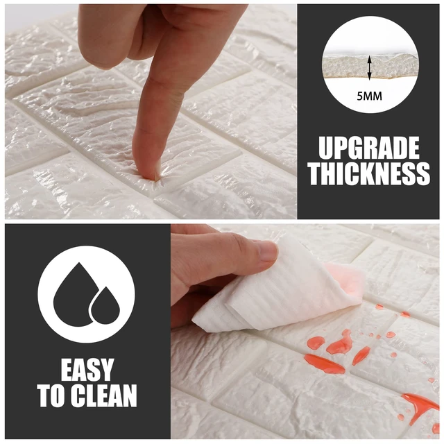 Alt view image 3 of 6 - 30 Pcs 3D Wall Panels Peel and Stick Wallpaper Foam, White Faux Brick Stone Tiles, Covering 28.8-48.4 Sq ft, Self Adhesive Waterproof Panels for Bedroom Living Room Kitchen Walls