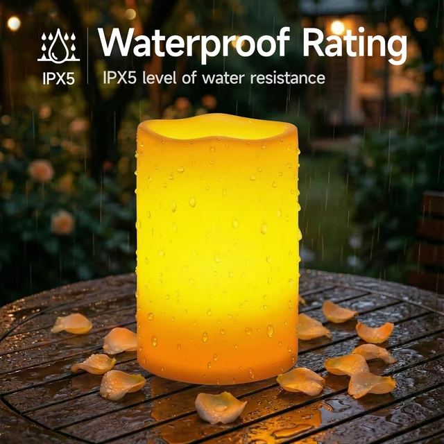 Alt view image 4 of 7 - 6" x 9" Extra Large Outdoor Waterproof Candle with Auto 6H Timer No Remote, LED Flickering Pillar Candle Battery Operated for Lanterns,Ivory Plastic Made, Long Last for Half A Year