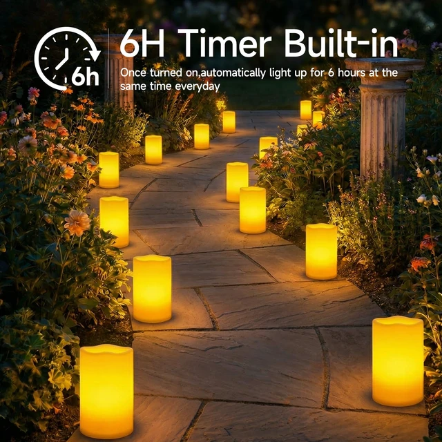 Alt view image 5 of 7 - 6" x 9" Extra Large Outdoor Waterproof Candle with Auto 6H Timer No Remote, LED Flickering Pillar Candle Battery Operated for Lanterns,Ivory Plastic Made, Long Last for Half A Year